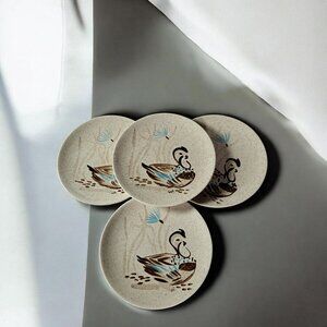 Set of Four Vintage MCM Red Wing Pottery Bobwhite Quail Salad Plate 8'' EUC